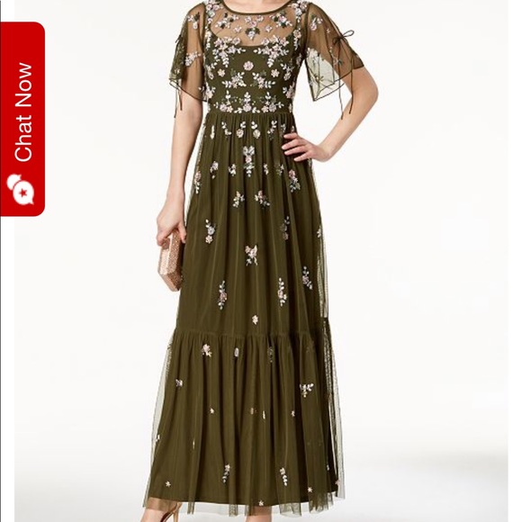 adrianna papell boho beaded mesh gown